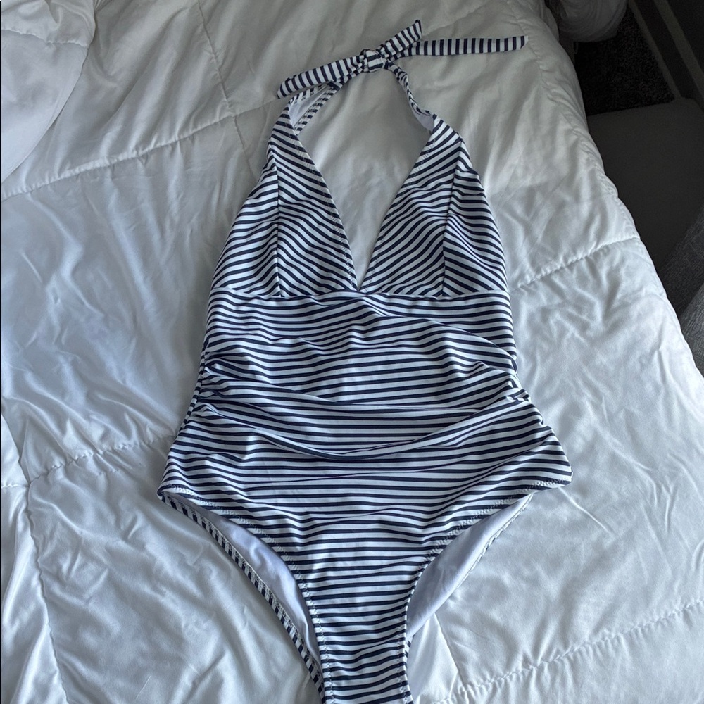 Striped Halter Womens One Piece Swimsuit
